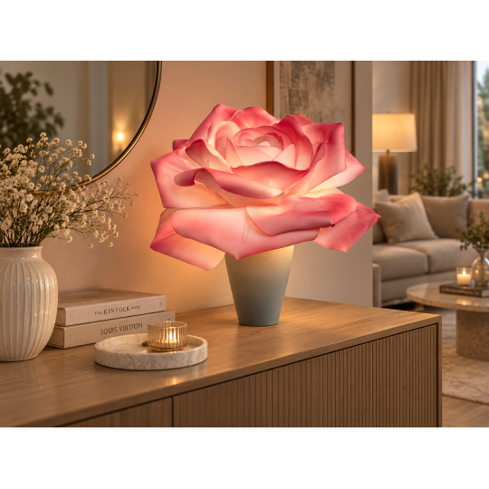 Decorațiune florală LED Trandafir în ghiveci 65 × 50 cm