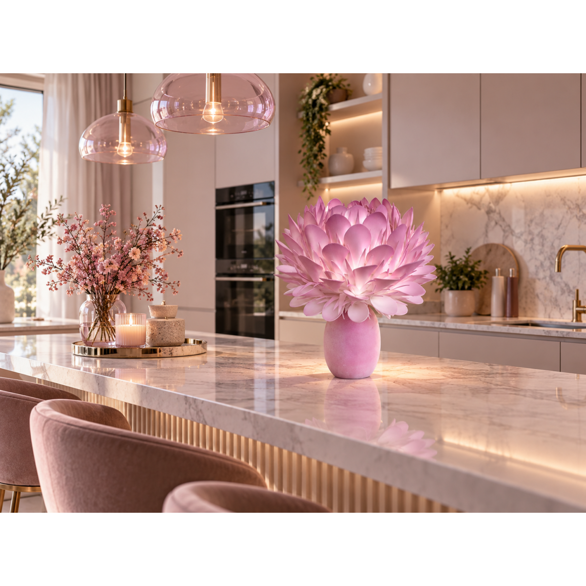 Decorațiune florală LED Protea regală în ghiveci 46 × 30 cm