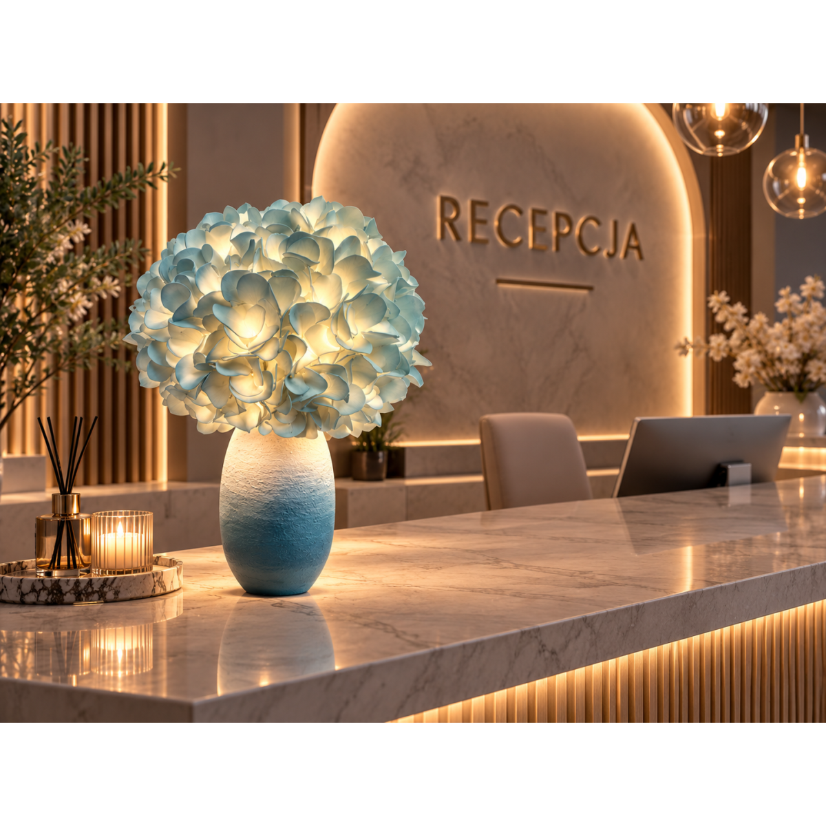 Decorațiune florală LED Hortensie în ghiveci 50 × 25 cm