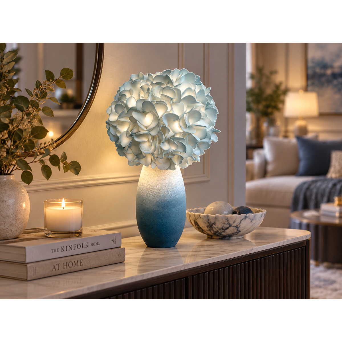 Decorațiune florală LED Hortensie în ghiveci 50 × 25 cm