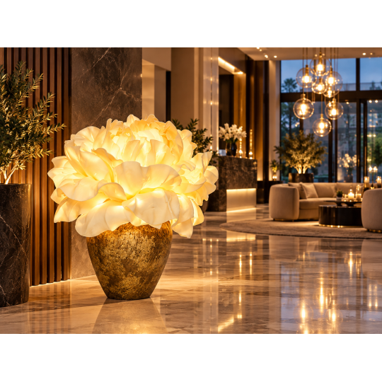 Decorațiune florală LED Bujor uriaș în ghiveci 60 × 60 cm