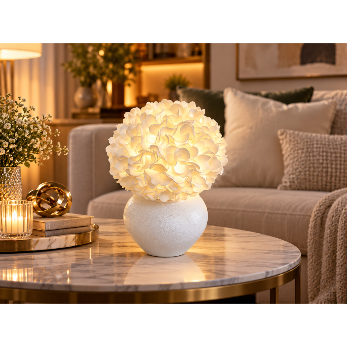 Decorațiune florală LED Hortensie în ghiveci 55 × 35 cm