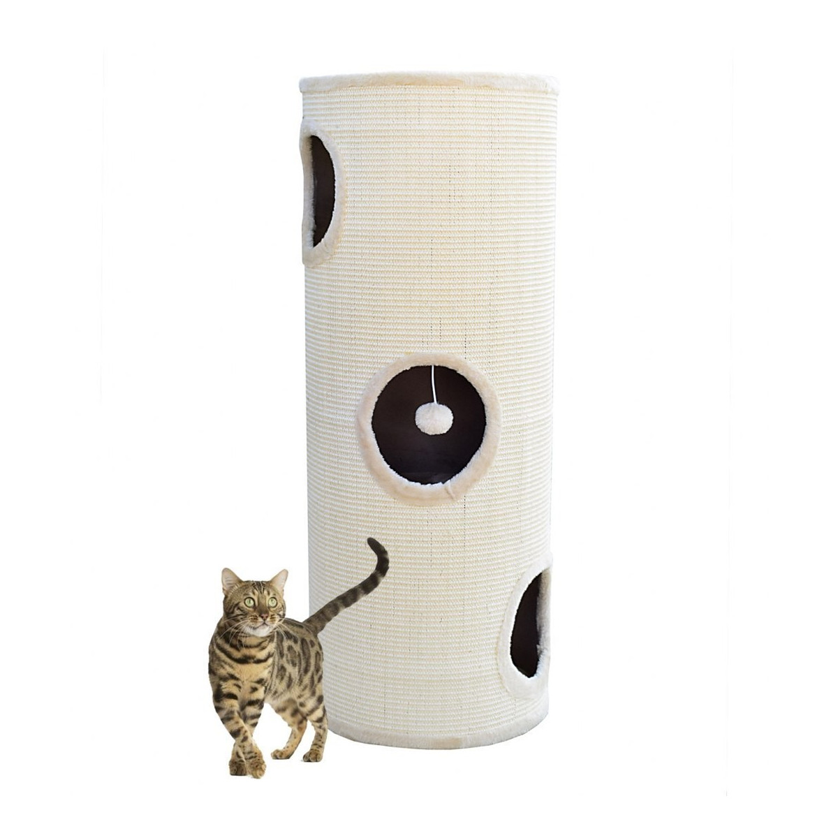 Și scratcher pentru pisici tunel cu 3 etaje în culoarea bej