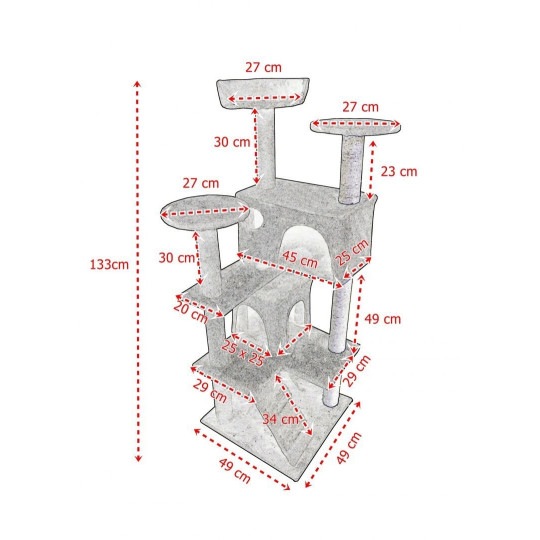 Copacul de zgâriat de culoare gri pentru pisici