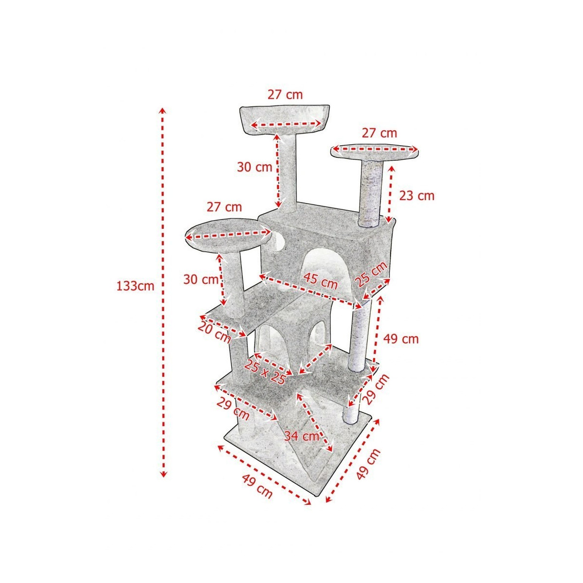 Copacul de zgâriat de culoare gri pentru pisici
