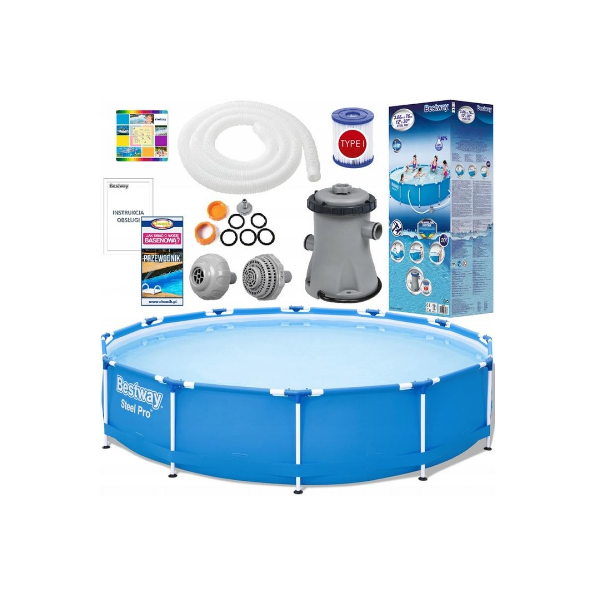 Bazin de calitate pentru grădină de culoare albastră cu pompă și filtrul