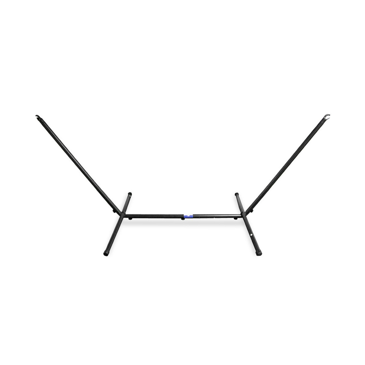 Hamac verde-albastru cu structură din oțel.