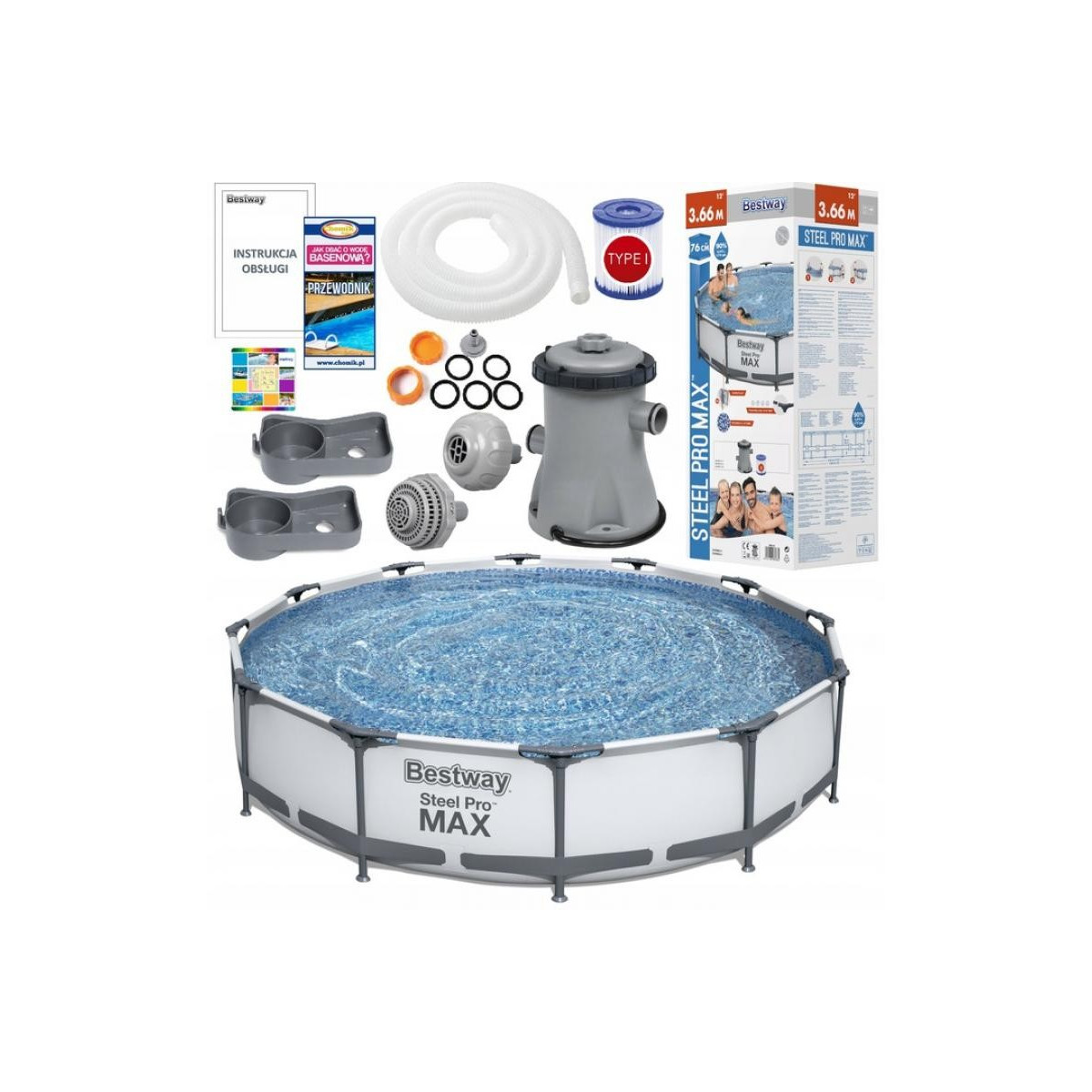 Piscina supraterană cu întărire cu dimensiunea de 366x76 cm