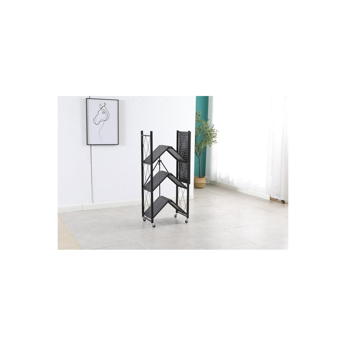 Ră shelf de calitate pe roți de culoare neagră 127x72x34 cm
