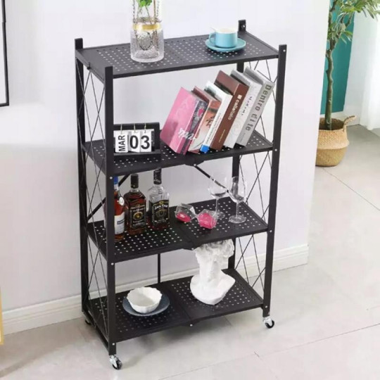 Ră shelf de calitate pe roți de culoare neagră 127x72x34 cm