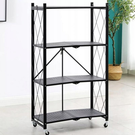 Ră shelf de calitate pe roți de culoare neagră 127x72x34 cm