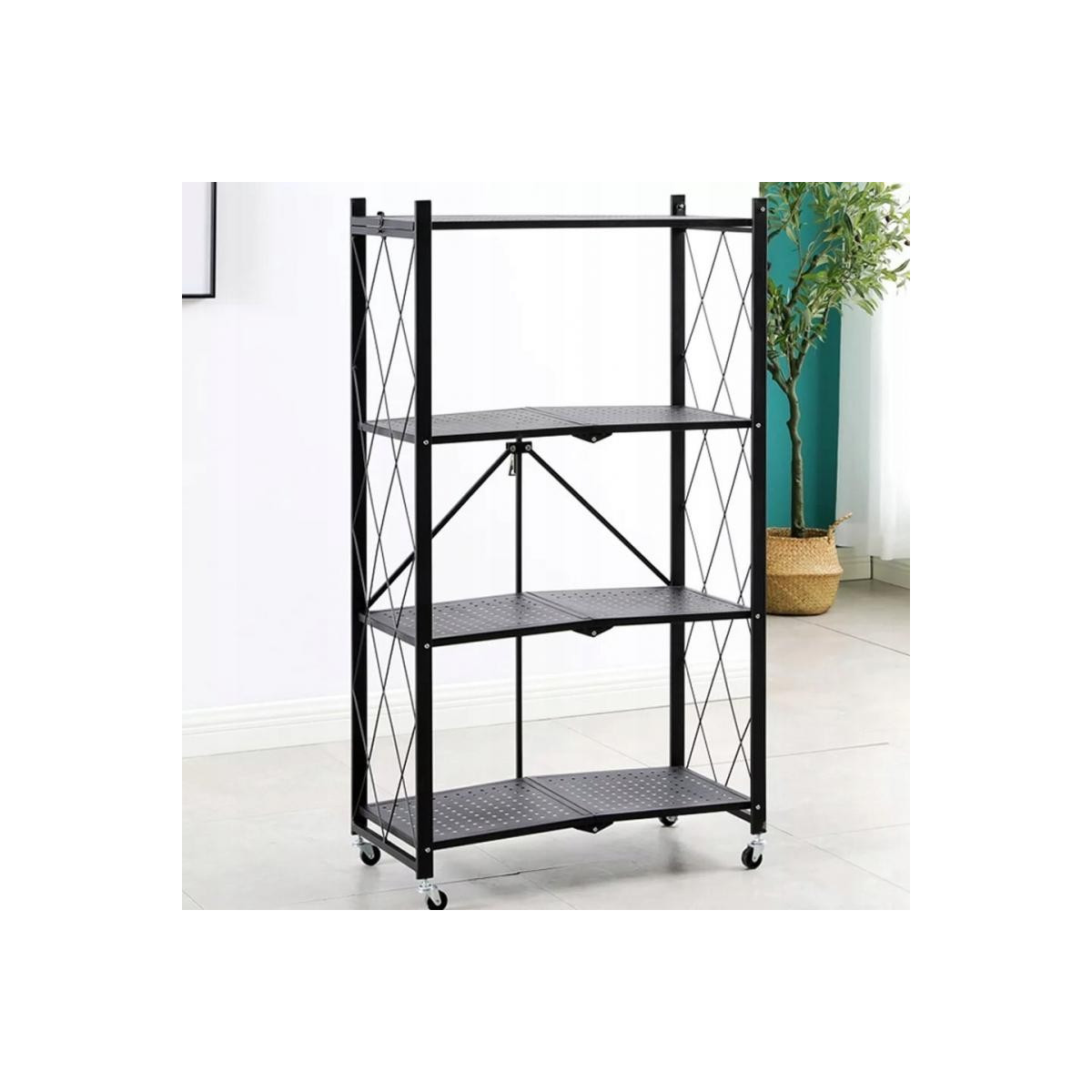 Ră shelf de calitate pe roți de culoare neagră 127x72x34 cm