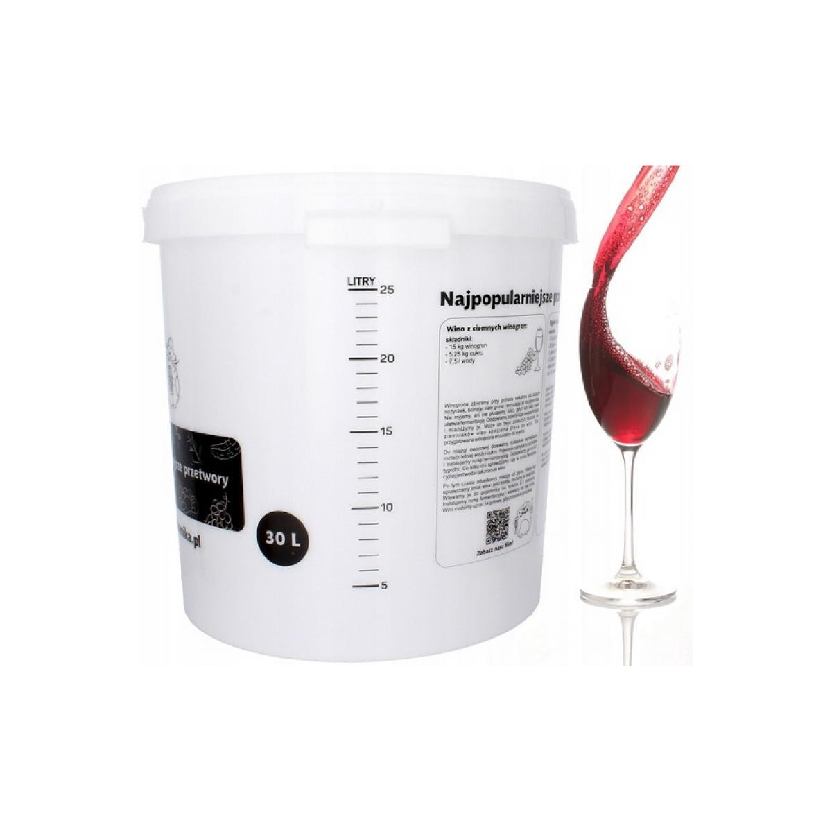 Vas fermentare de 30L cu capac, robinet, tub și garnitură