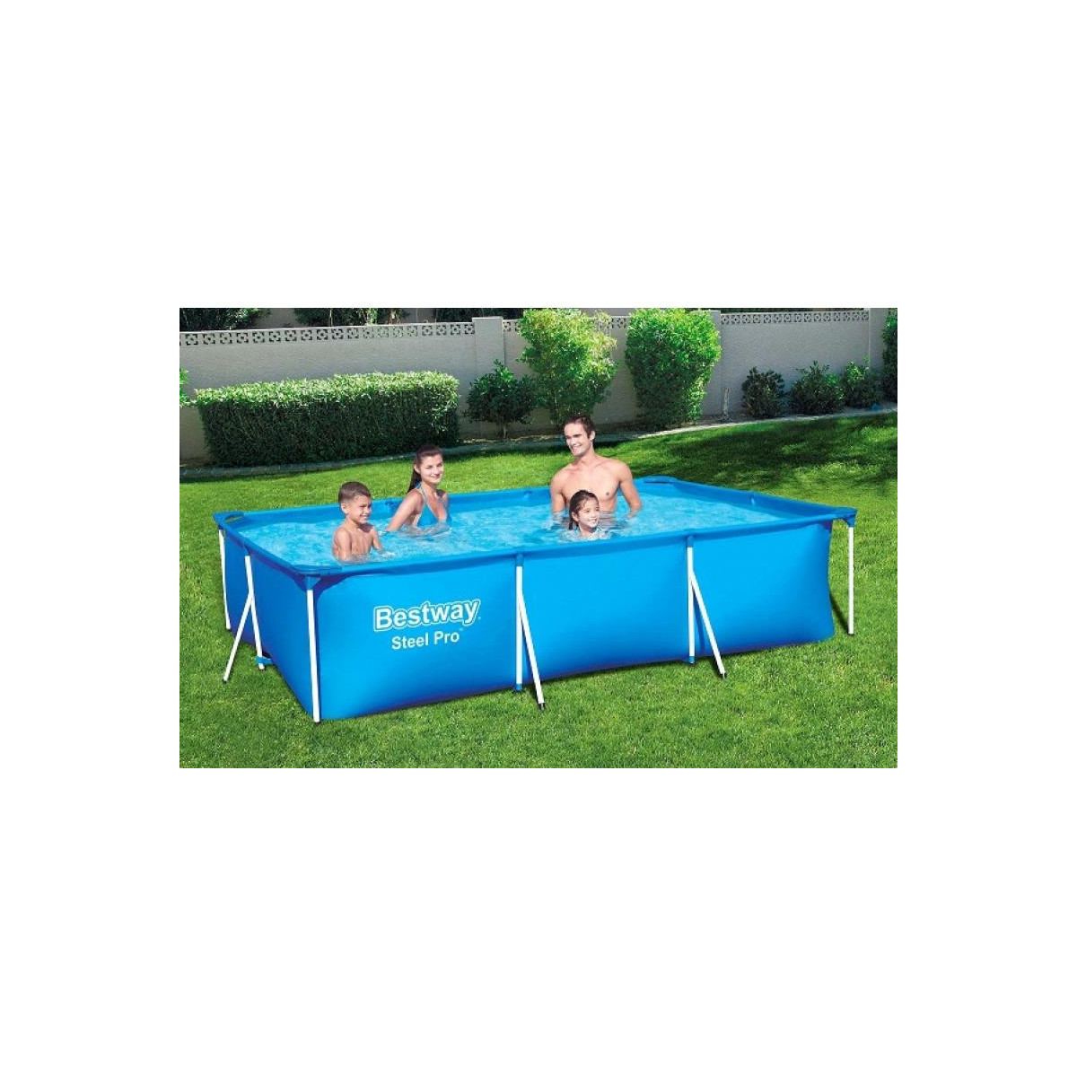 Piscină de grădină pentru vară, de culoare albastră, cu dimensiunile de 300x201x66 cm.