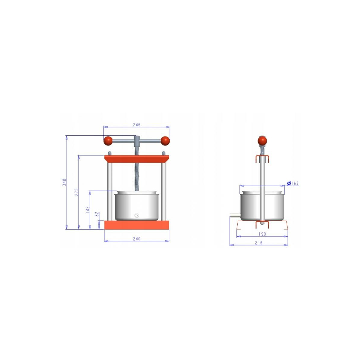 Stainless steel fruit press 2L 25.5x21.5x38 cm