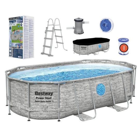 Piscină de grădină de calitate cu pompă și filtrare, cu dimensiunile de 4,27 m x 2,5 m x 1 m