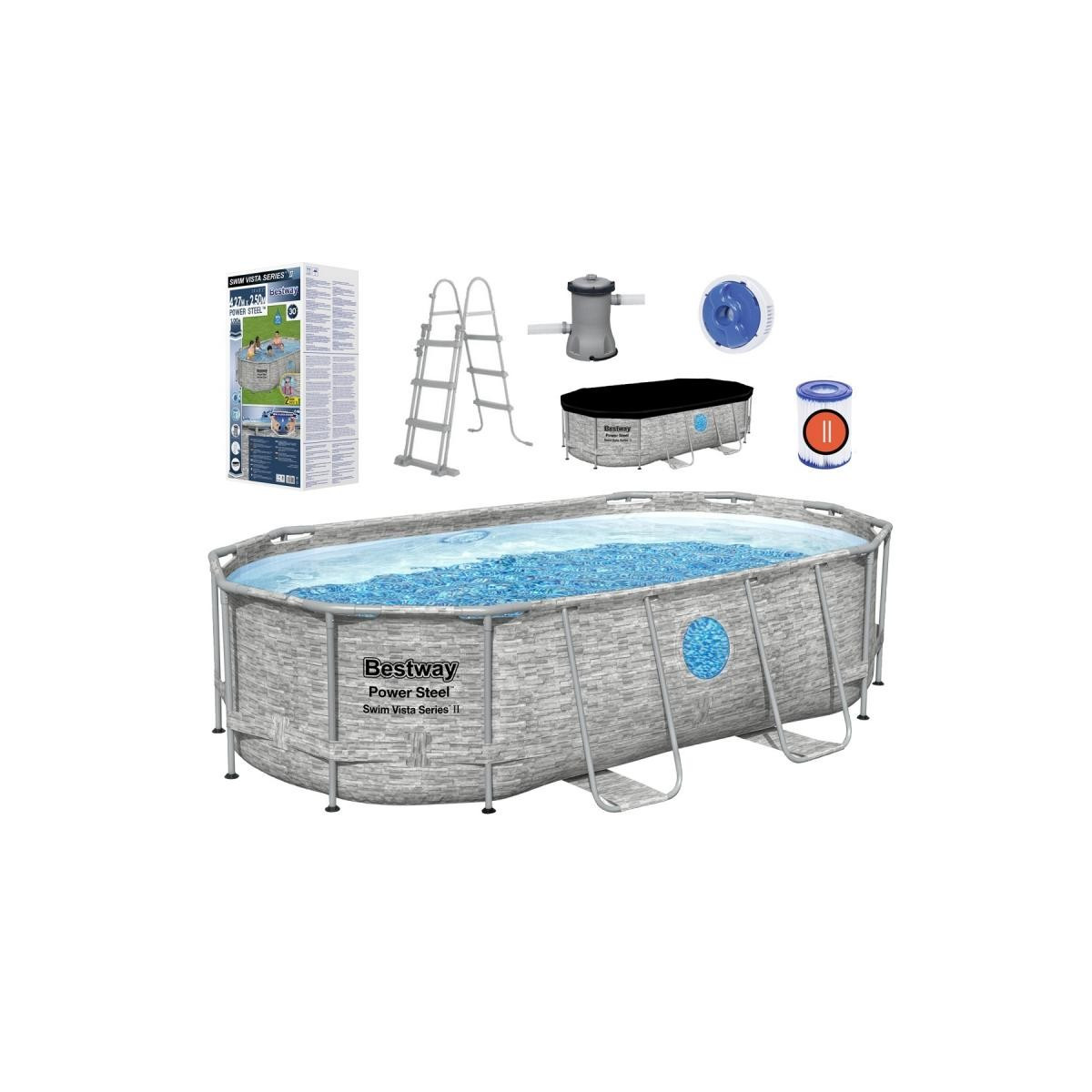 Piscină de grădină de calitate cu pompă și filtrare, cu dimensiunile de 4,27 m x 2,5 m x 1 m