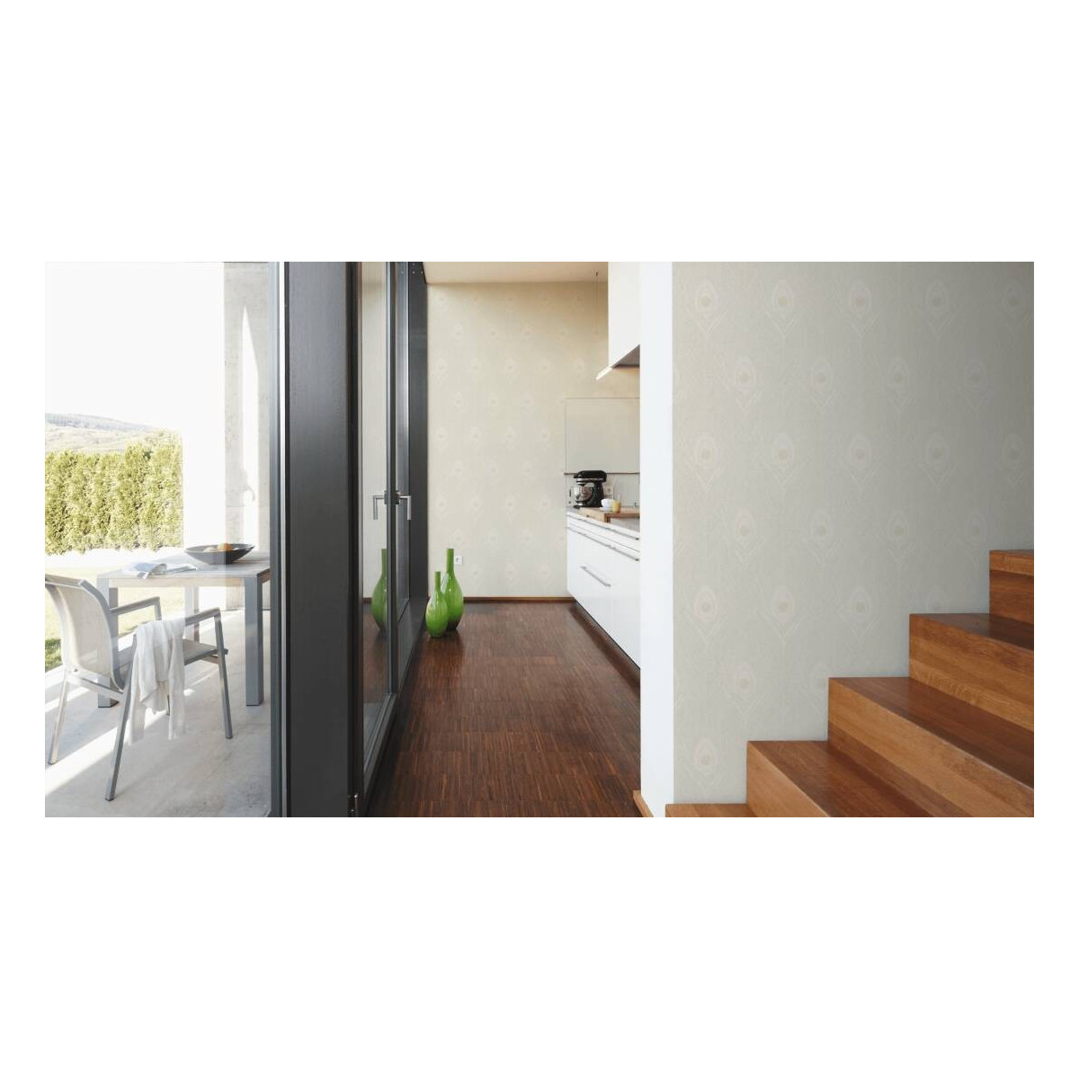 Tapetă de calitate pentru perete de culoare verde cu motiv de pană de păun Absolutely Chic 36971-4