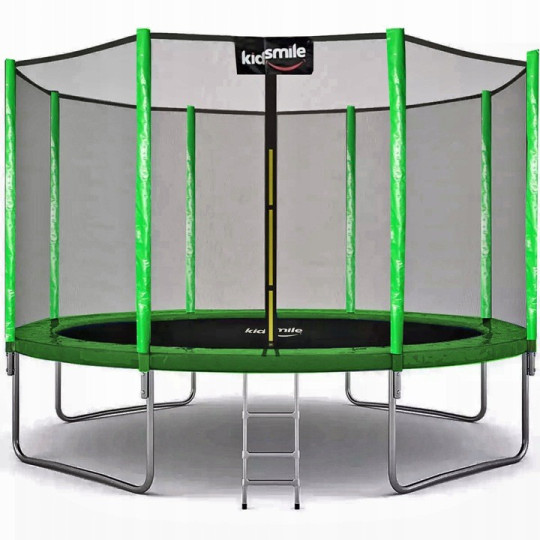 Trampolină de grădină de culoare verde cu plasă de protecție