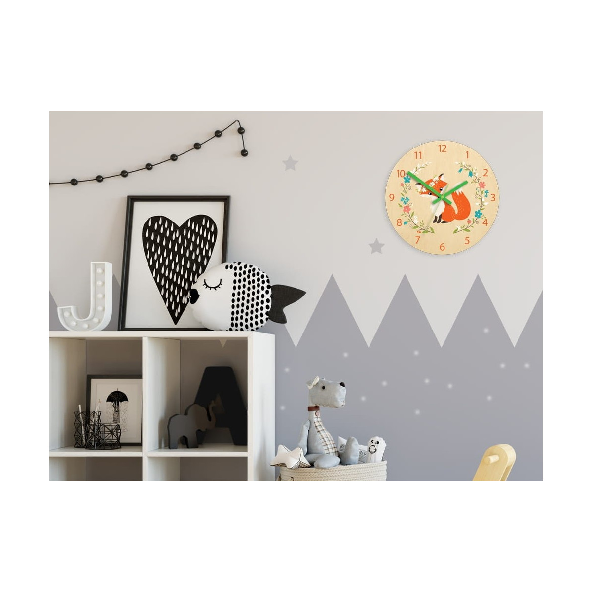 Ceasuri de perete pentru copii cu motif de vulpe și flori