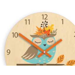 Ceas de perete pentru copii cu bufniță de toamnă