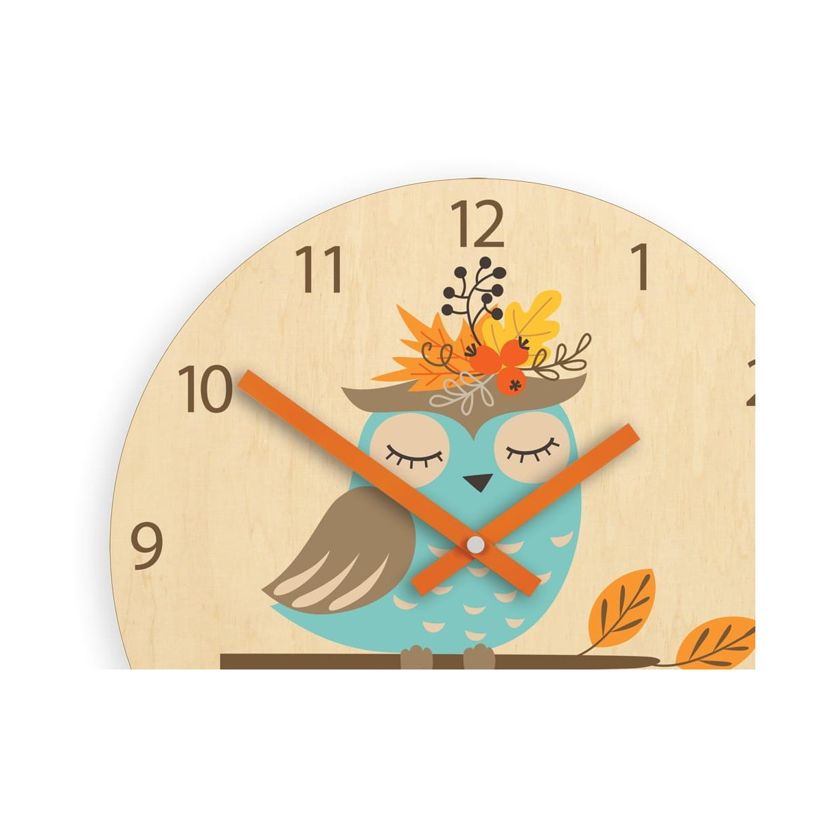 Ceas de perete pentru copii cu bufniță de toamnă