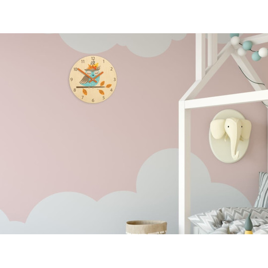 Ceas de perete pentru copii cu bufniță de toamnă