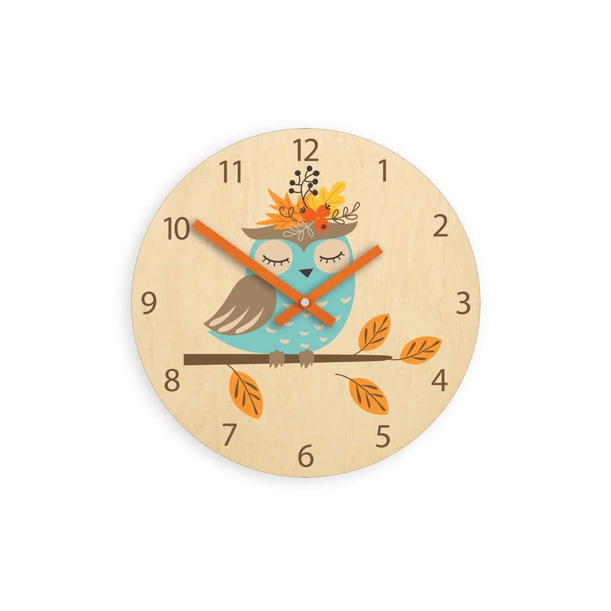 Ceas de perete pentru copii cu bufniță de toamnă