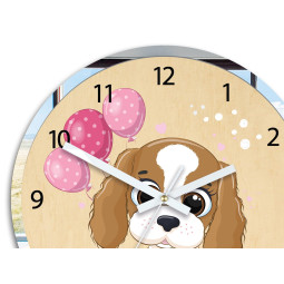 Ceasuri de perete originale pentru copii cu motivul unui cățel cu un balon