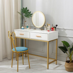 Măsuță de toaletă cu iluminare LED de culoare aurie