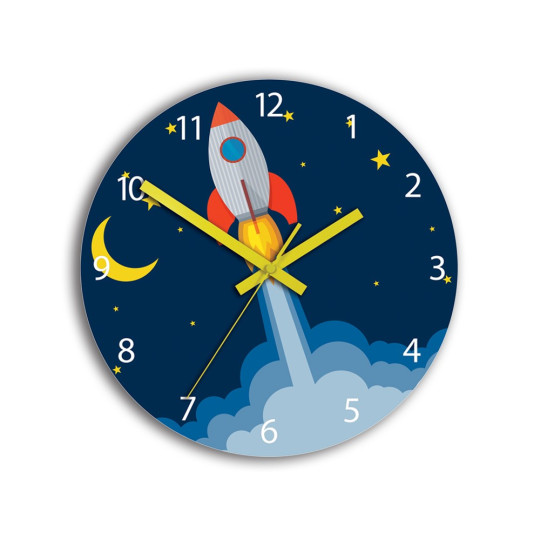 Detské hodiny s vesmírnou loďou v modrej farbe
