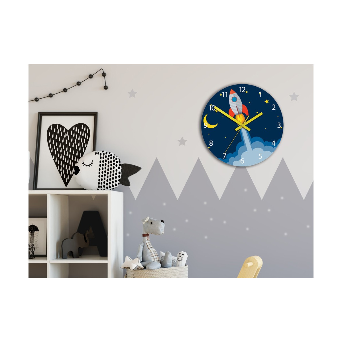 Detské hodiny s vesmírnou loďou v modrej farbe