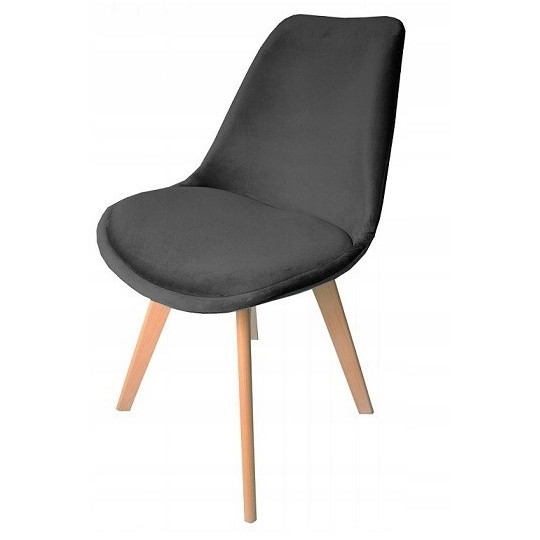 Scaun de dining de calitate, de culoare gri închis din velur.