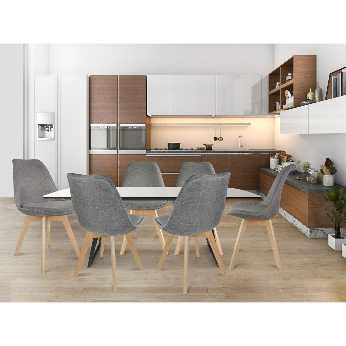 Scaun de dining de calitate, de culoare gri închis din velur.