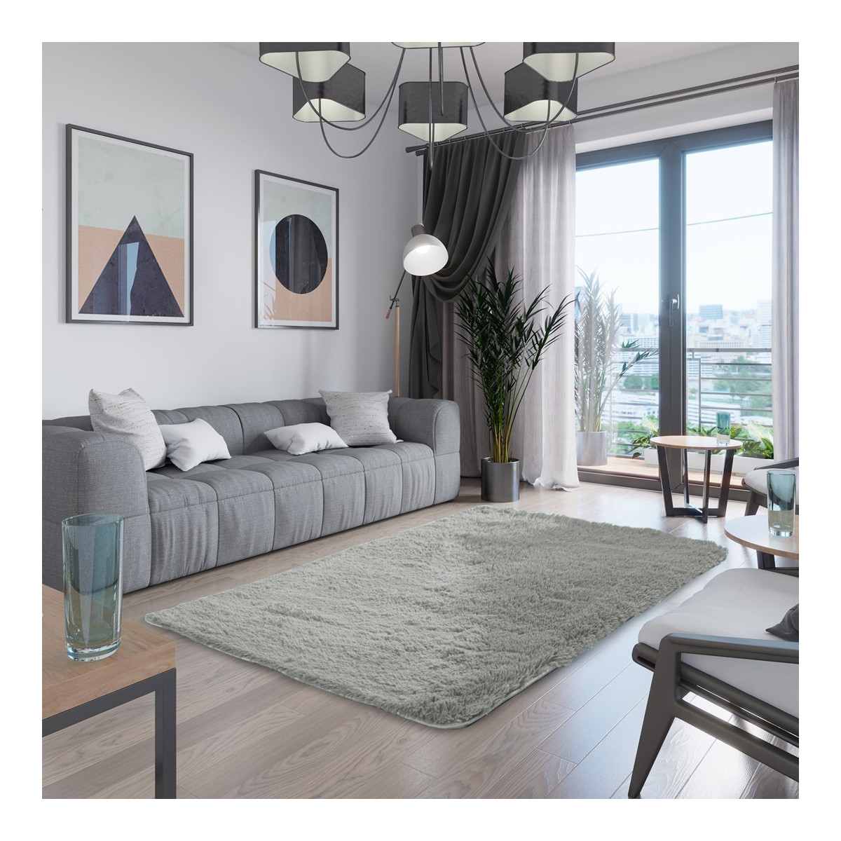 Covor din pluș de culoare gri în diferite dimensiuni