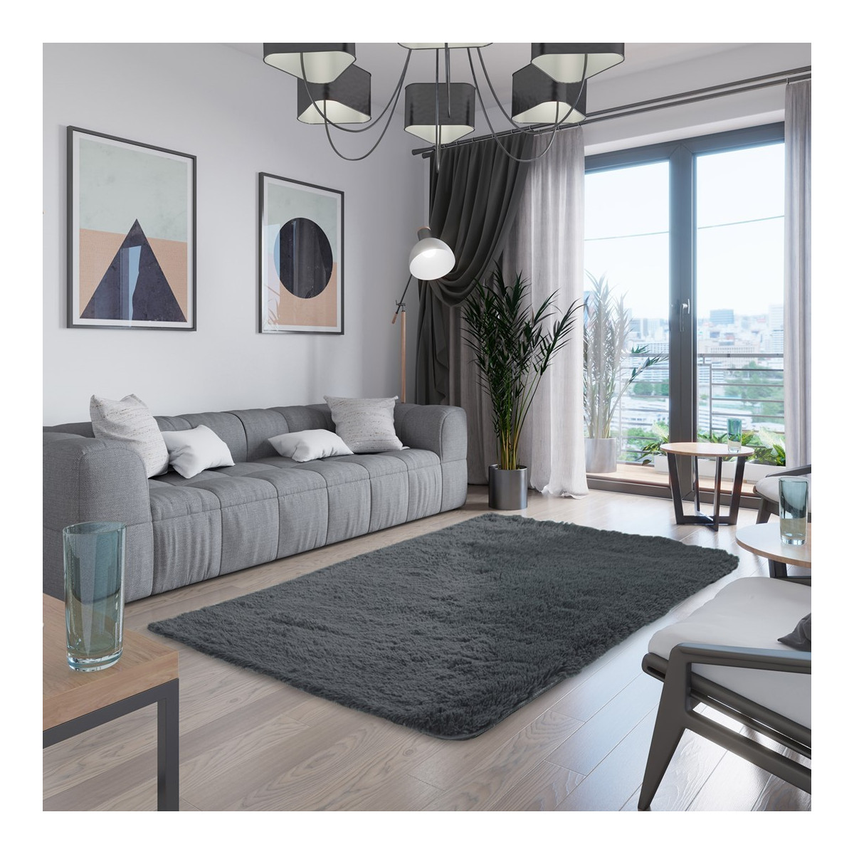 Tufósie covoare din pluș negru în diferite dimensiuni