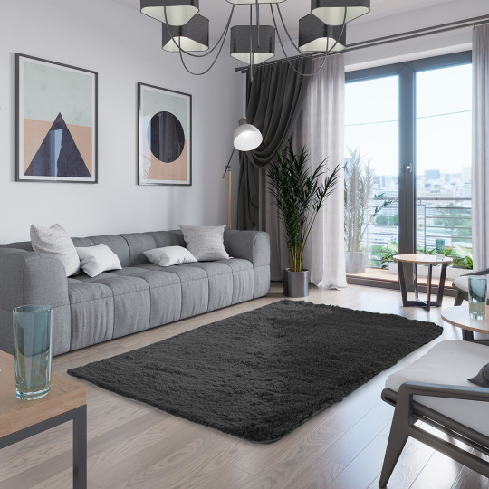 Covor moale din pluș de culoare neagră, diverse dimensiuni