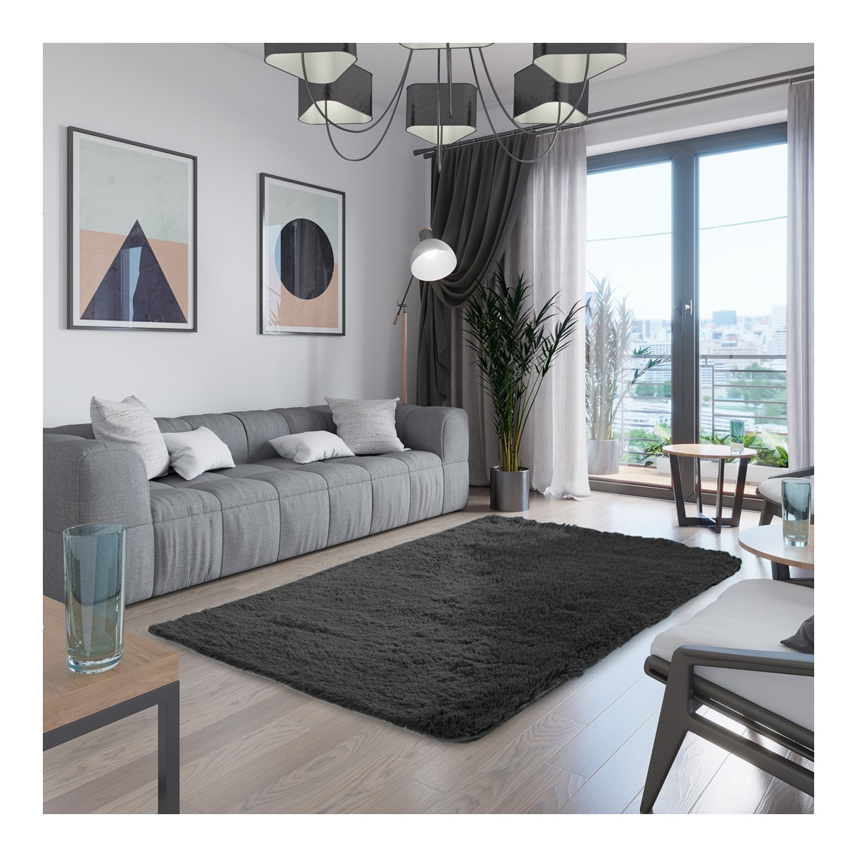 Covor moale din pluș de culoare neagră, diverse dimensiuni