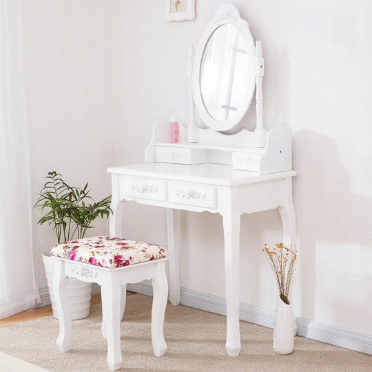 Masa toaletă de calitate cu scaun în culoarea albă