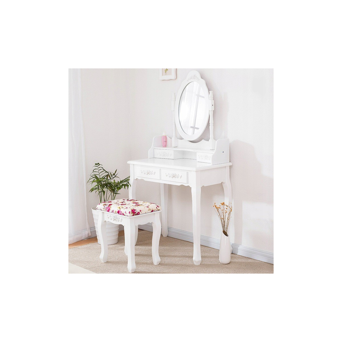Masa toaletă de calitate cu scaun în culoarea albă