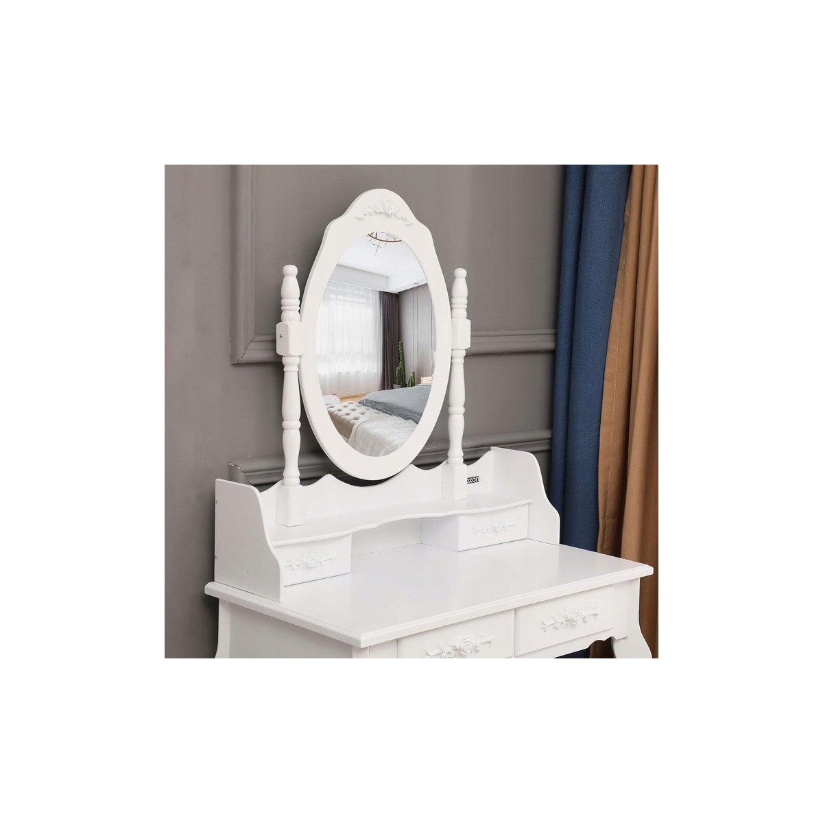 Masa toaletă de calitate cu scaun în culoarea albă