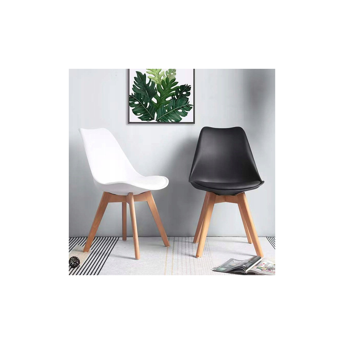 Scaun negru pentru dining cu picioare din lemn