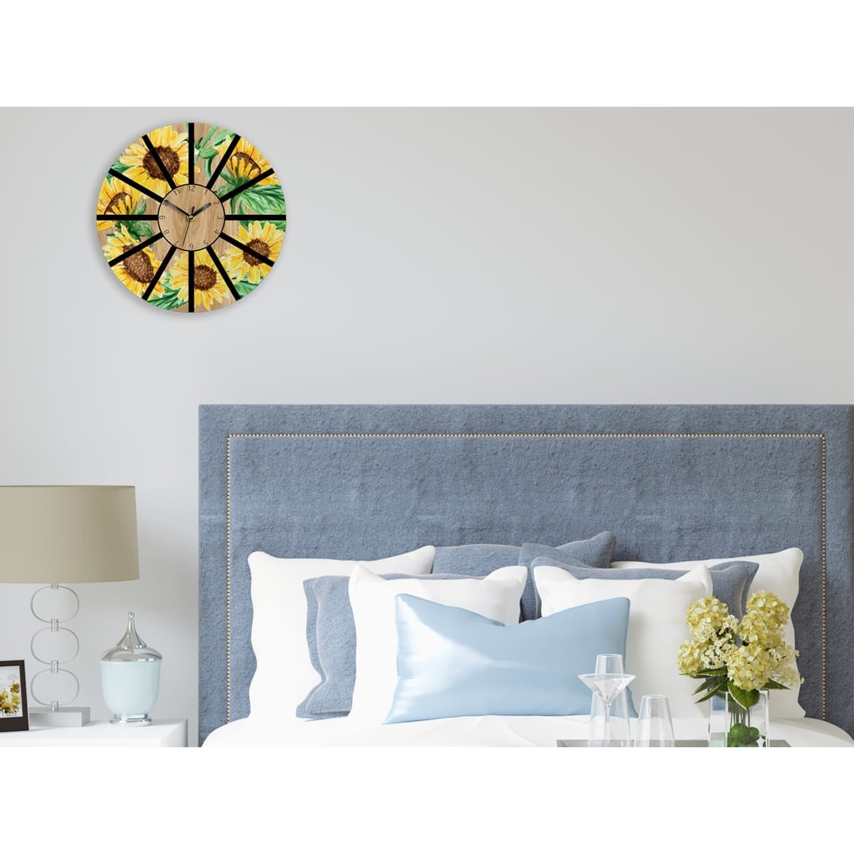 Ceasuri de perete din stejar cu floarea-soarelui 33cm