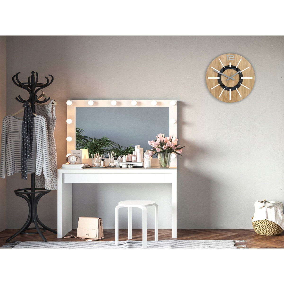 Ceasuri de calitate NORDIC 3D din lemn de stejar, 33 cm