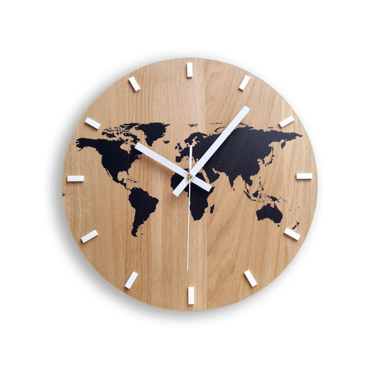 Ceas de perete MAPA LUMII - negru din lemn de stejar 33 cm