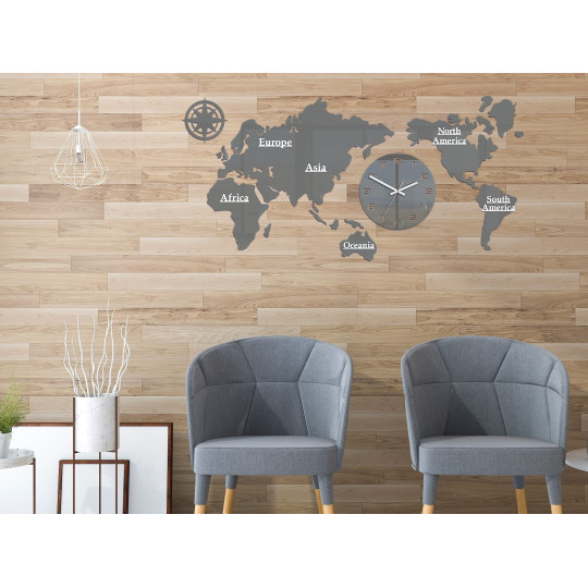 Ceas de perete harta lumii de culoare gri