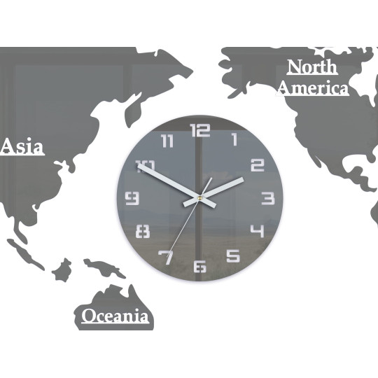 Ceas de perete harta lumii de culoare gri