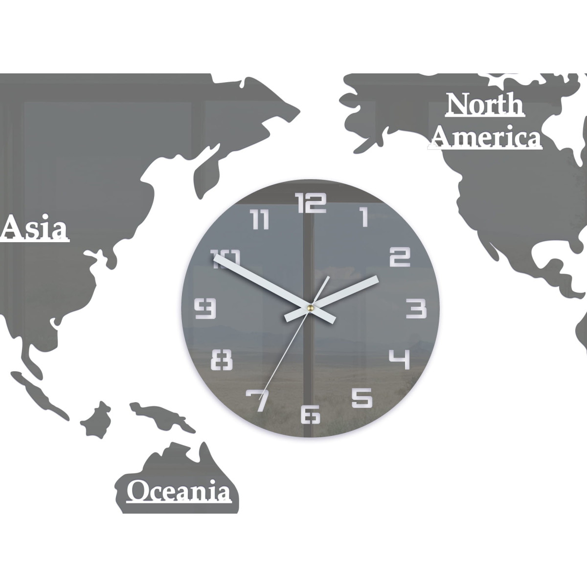 Ceas de perete harta lumii de culoare gri