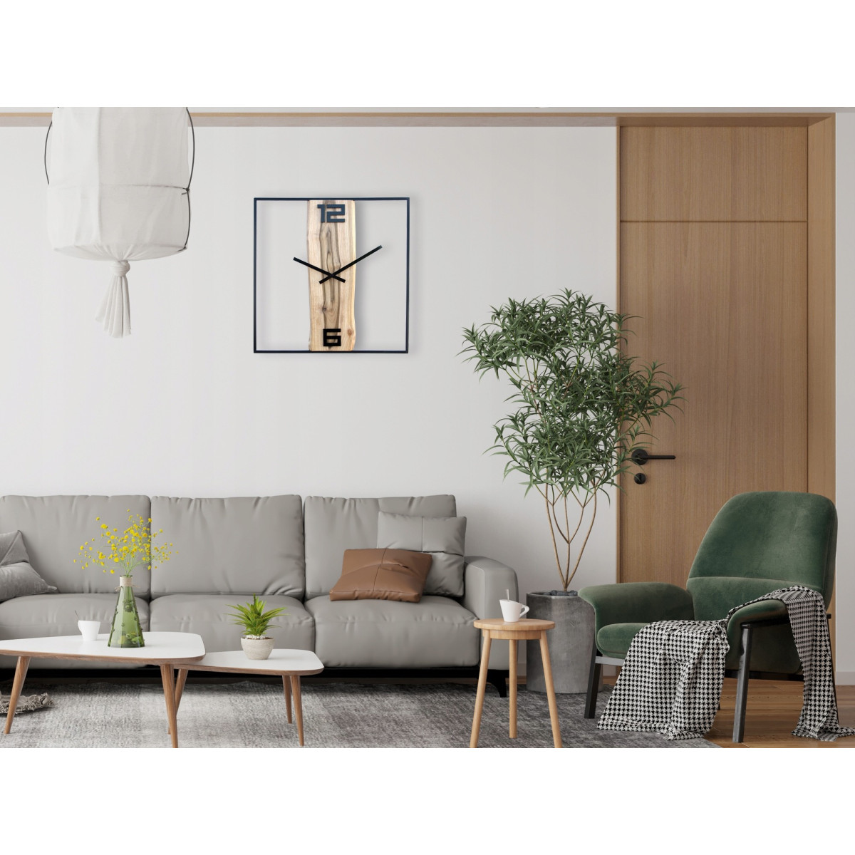 Ceas de perete retro din metal și lemn, nuc, 49 cm