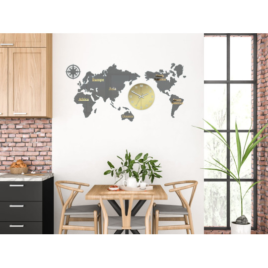 Ceas de perete hartă a lumii 110x55 cm